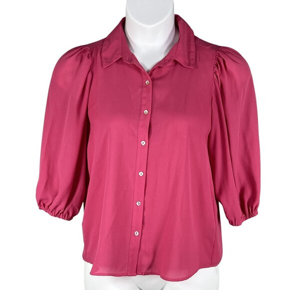 Nanette Lepore Womens S Pink Button Up Blouse 3/4 Balloon Puff Sleeves Office - Picture 4 of 13
